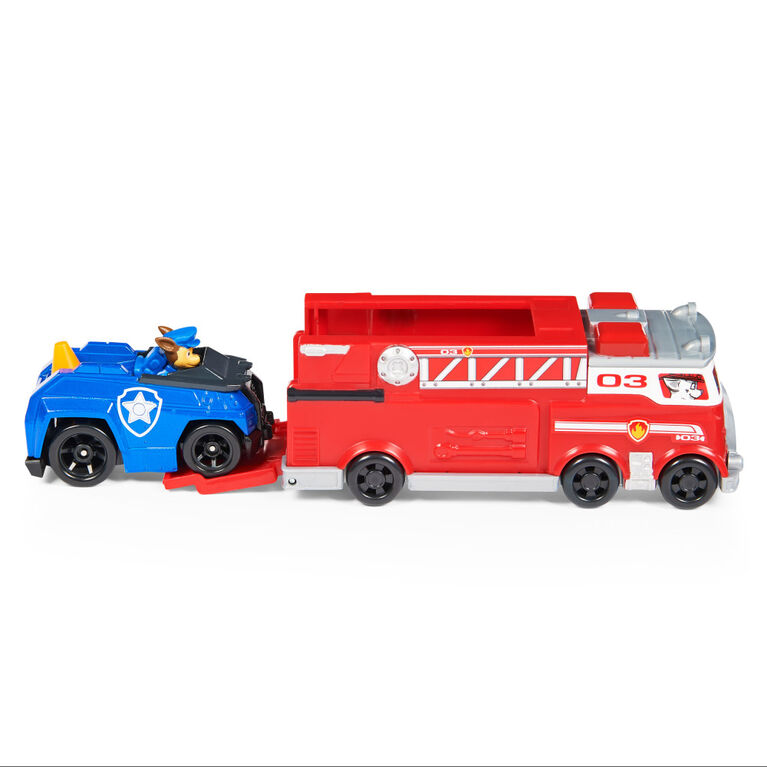 PAW Patrol, True Metal Camion de pompier d'équipe en métal moulé avec voiture de Chase à l'échelle 1:55