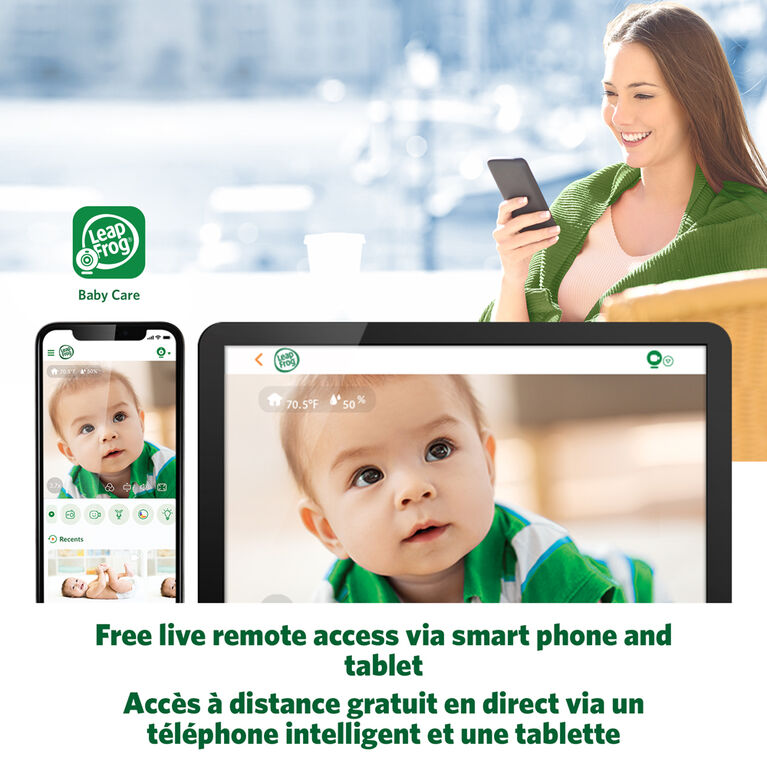 LeapFrog Moniteur de bébé Wi-Fi 1080p avec accès à distance, affichage 720p haute définition de 5 po, veilleuse, vision nocturne couleur, LF815HD (blanc) de LeapFrog