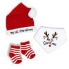 1er ensemble chapeau, bavoir et chaussettes de Noël