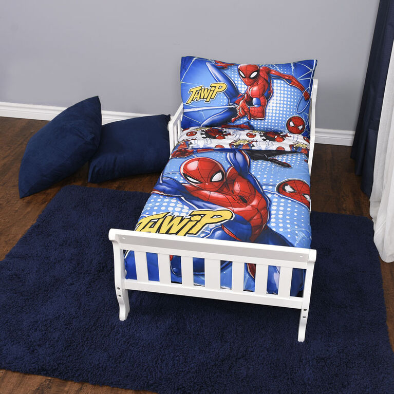 Ensemble de 3 pièces de literie Spiderman de Marvel pour lit de tout-petit avec couette réversible, drap-housse et taie d'oreiller par Nemcor
