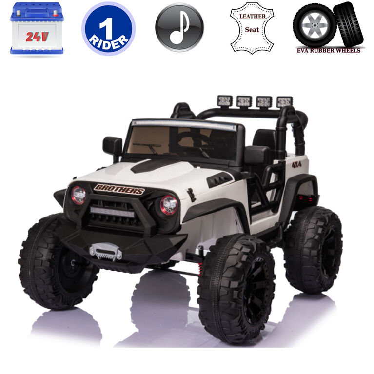 KidsVip 24V Enfants Grandes EVA Roues Camion Voiture Eléctrique avec Commande à Distance - Blanc - Édition anglaise
