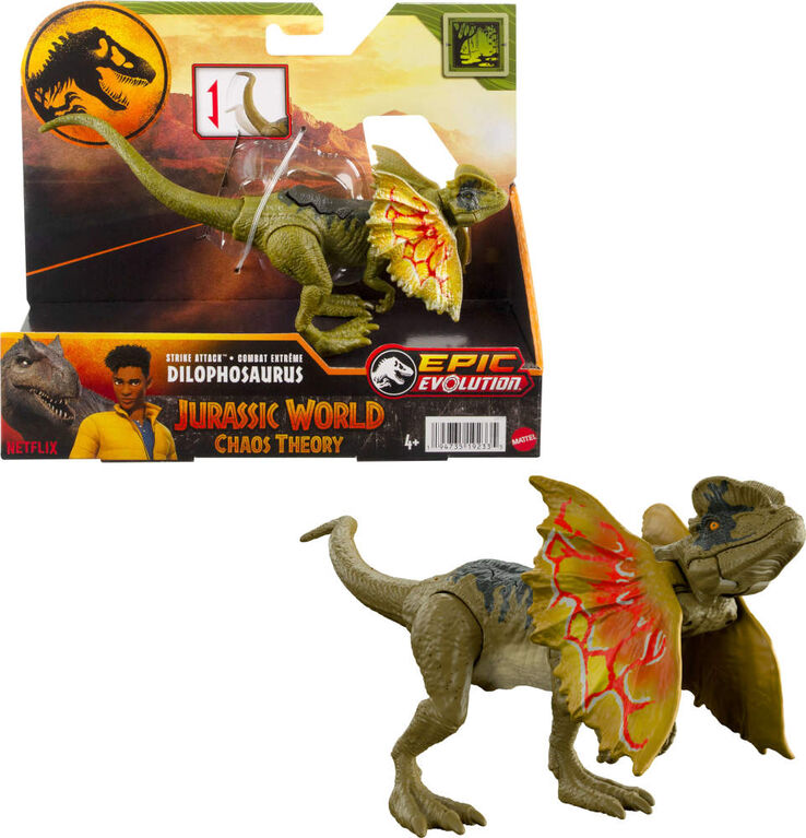 Jurassic World Strike Attack Dilophosaurus Dinosaur Action Figure Toy with Single Strike Action