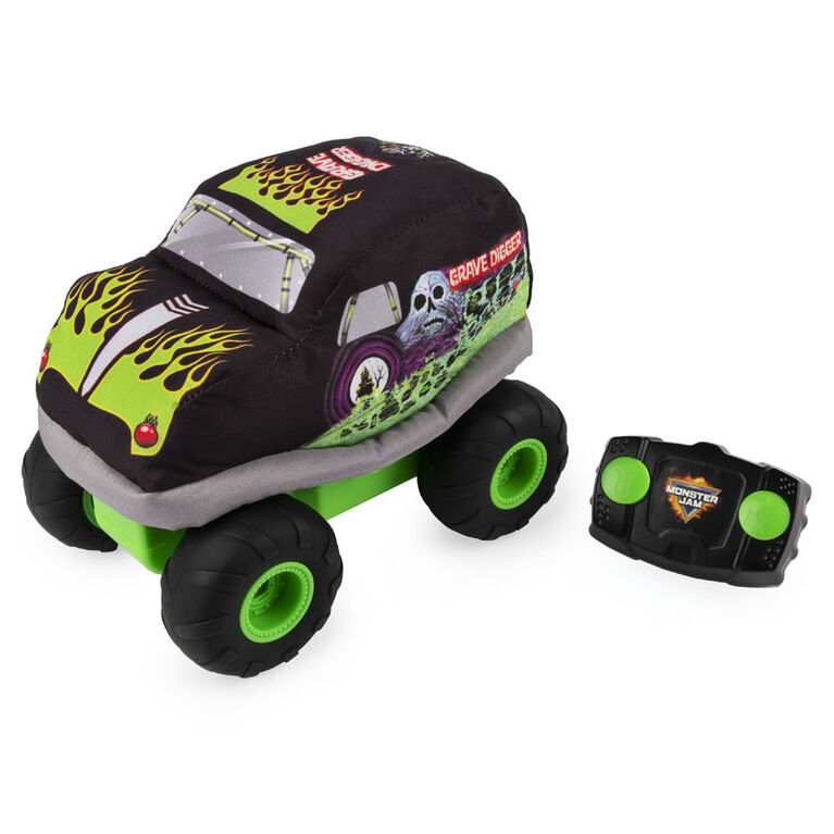 Monster Jam, Peluche monster truck radiocommandée bidirectionnelle avec corps souple Grave Digger officiel