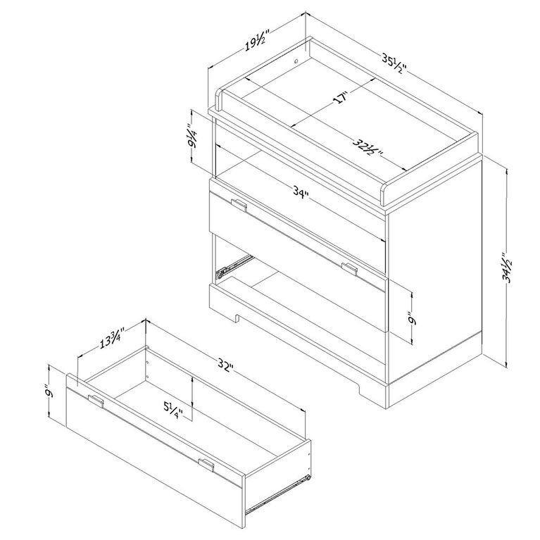 Reevo Table à langer avec rangement- Blanc solide.