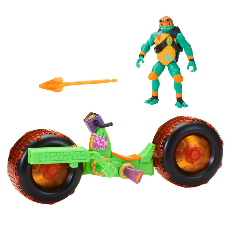 Rise of the Teenage Mutant Ninja Turtles - Moto carapace avec figurine articulée Michelangelo.