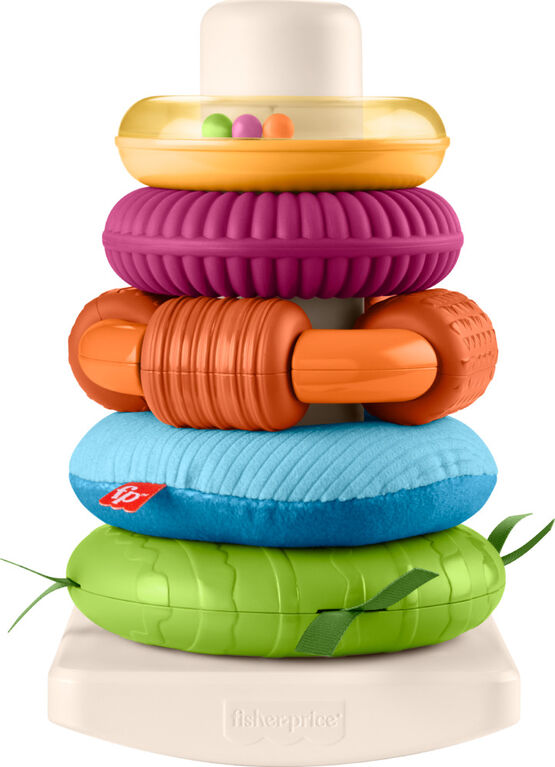 Fisher-Price - Sensory Rock-A-Stack Roly-Poly Stacking Toy with Fine Motor Activities for Babies - R Exclusive