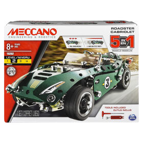 Meccano by Erector 5 in 1 Roadster Pull Back Car Building Kit, STEM Engineering Education Toy