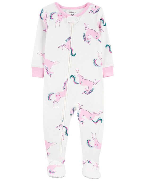 Carter's One Piece Pink Unicorn Footed Pajama White 5T