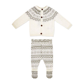 Rock a Bye Baby  Ensemble cardigan en tricot avec pieds : Fairisle crème 0-3 mois