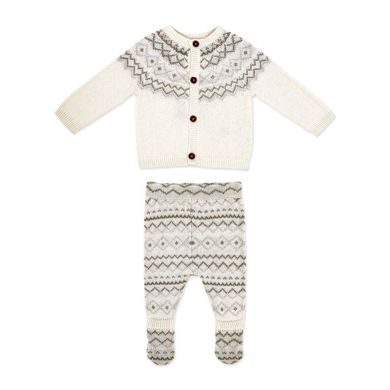 Rock a Bye Baby  Ensemble cardigan en tricot avec pieds : Fairisle crème 0-3 mois