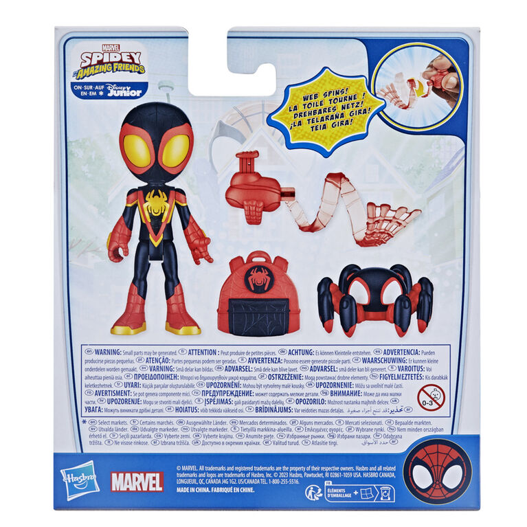 Marvel Spidey et ses Amis Extraordinaires Web-Spinners, figurine Miles  Morales Spider-Man, accessoire à toile rotative