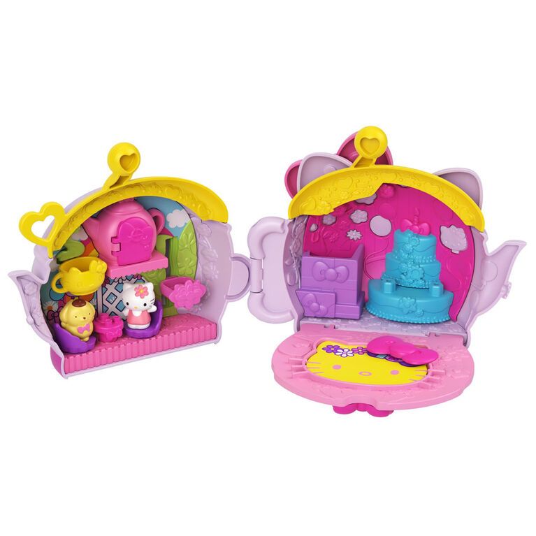 Hello Kitty Tea Party Compact (4.9-in / 12.5-cm) with 2 Sanrio Minis Figures, Stationery Notepad and Accessories