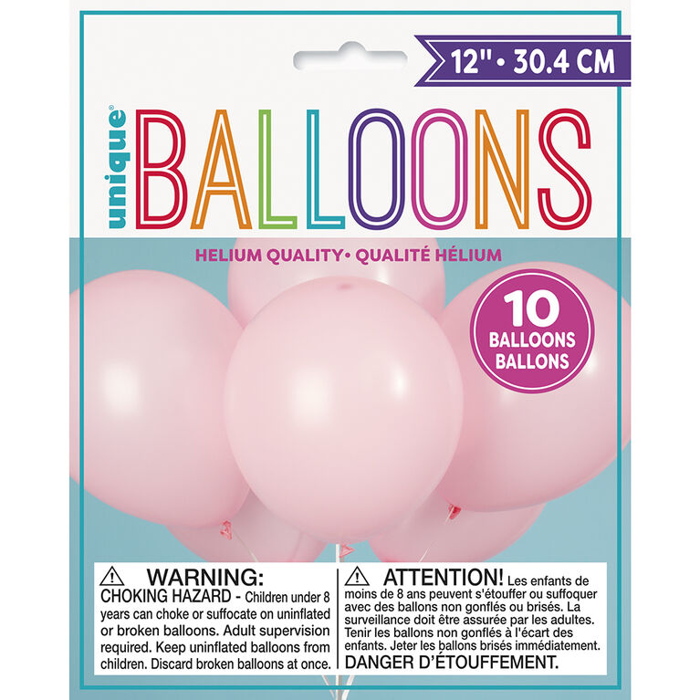 12" Latex Balloons, 10 pieces - Petal Pink