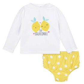 Gerber - 2-Piece Baby & Toddler Lemon Squeeze Rash Guard & Swim Bottoms Set - 2T