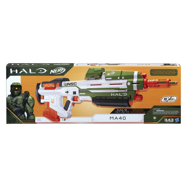 Nerf Halo MA40 Motorized Dart Blaster - Includes Removable 10-Dart Clip, 10 Official Nerf Elite Darts, and Attachable Rail Riser