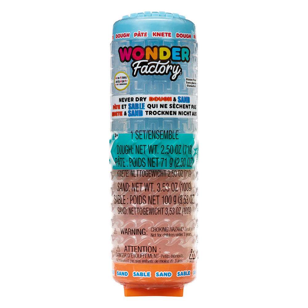 Wonder Factory Never Dry Dough & Sand Starter Set- Light Blue Dough + Orange Sand