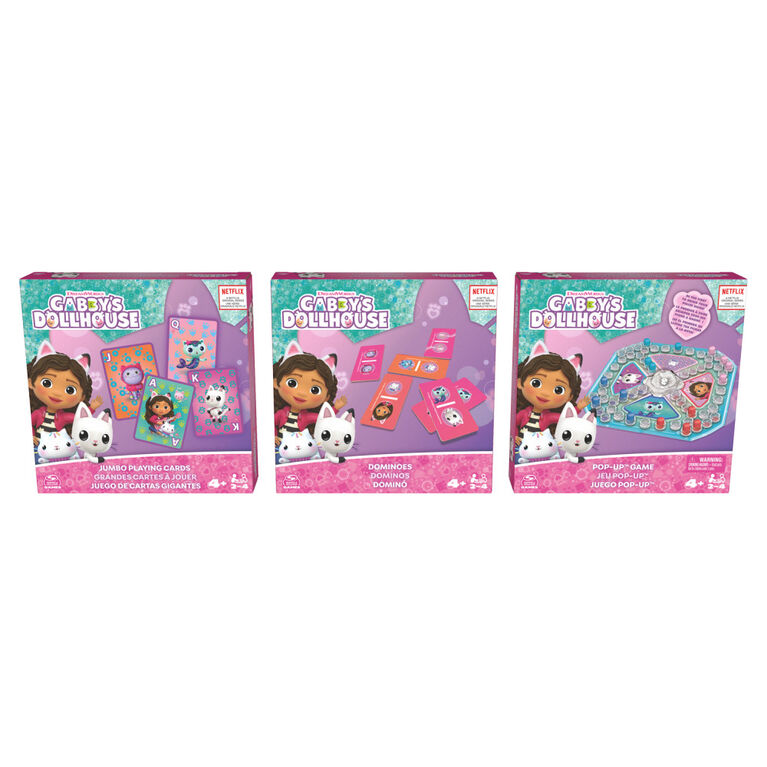 Gabby's Dollhouse 3 Game Bundle Gift Set, Pop-Up Game Dominoes Jumbo Playing Cards, Gabby's Dollhouse Toys Kids Games