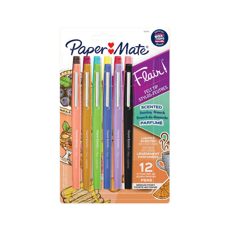 Stylos à pointe feutre Paper Mate Flair, pointe moyenne (0,7 mm), couleurs  variées, paq 12