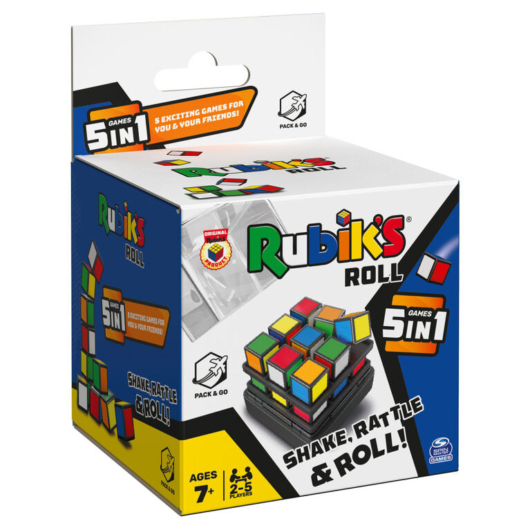 Rubik's Roll, 5-in-1 Dice Games Pack and Go Travel Size Multiplayer Colorful Road Trip Board Game