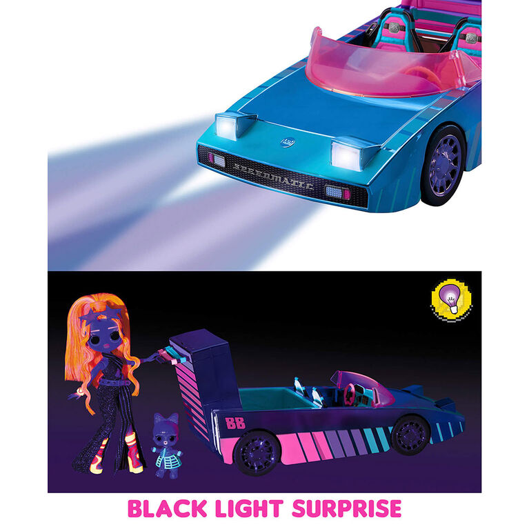 Voiture LOL Surprise Dance Machine avec poupée exclusive, piscine surprise et piste de danse, lampe à lumière noire magique et multicolore