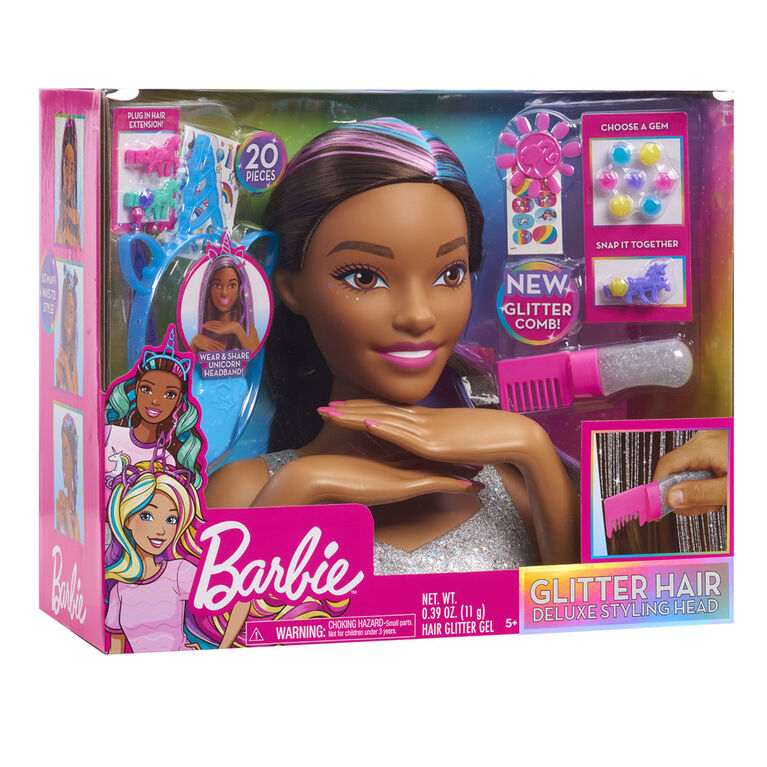 Tête de Coiffure Tie-Dye De Luxe de Barbie à 22 Eléments, Cheveux Bruns, Inclut 2 Couleurs de Colorant Non Toxiques