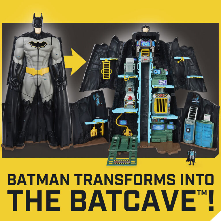 Batman, Bat-Tech Batcave, Coffret géant transformable avec figurines et accessoires Batman de 10,2 cm