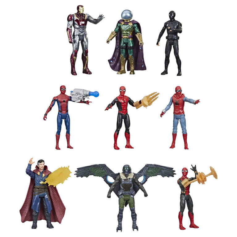 Marvel Spider-Man, Collection de personnages des films, figurines de 15 cm, 9 héros et vilains, 6 accessoires - Notre exclusivité