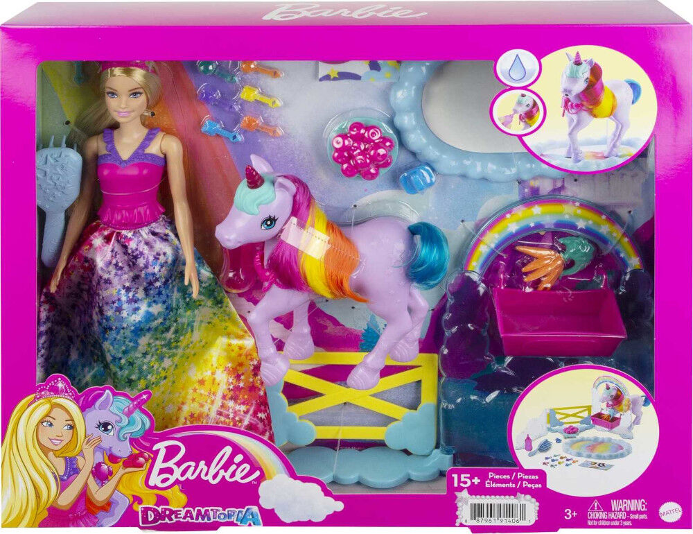 Barbie Dreamtopia Unicorn Pet Playset with Barbie Royal Doll, Unicorn with  Color Change Potty Feature
