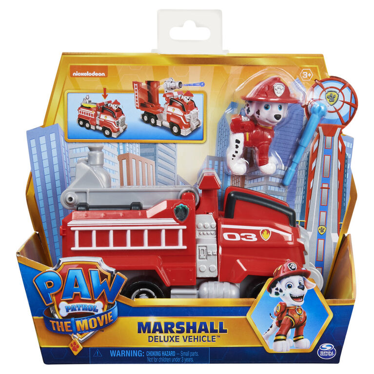 PAW Patrol, Marshall's Deluxe Movie Transforming Fire Truck Toy Car with Collectible Action Figure