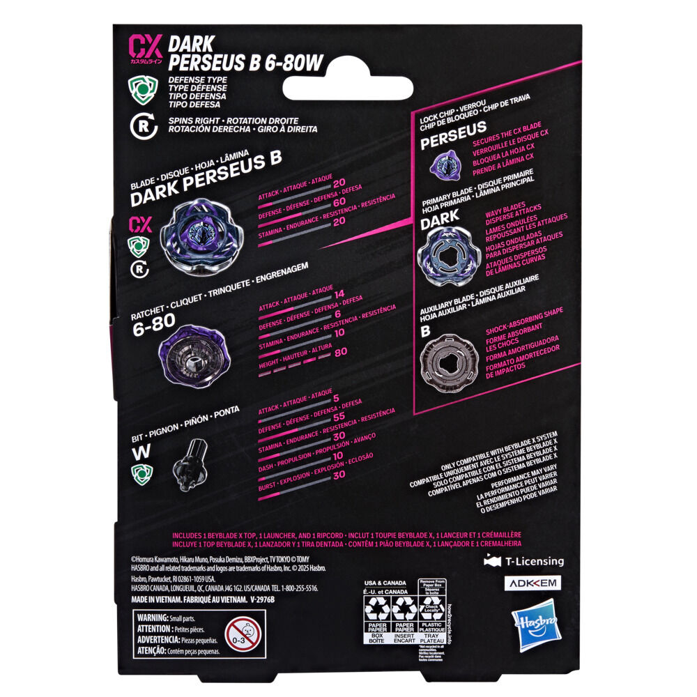Beyblade X Dark Perseus B 6-80W CX Starter Pack Top and Launcher