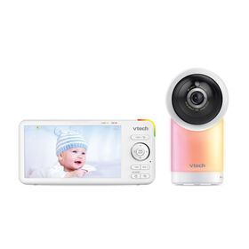 VTech RM5766HD, Moniteur de bébé vidéo intelligent 1080p avec accès à distance de 360 degrés à panoramique et inclinaison haute définition de 720p à écran de 5 po, vision nocturne (blanc)