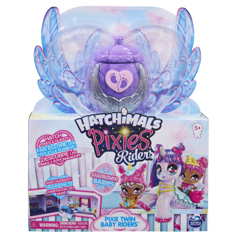 Hatchimals Pixies Riders, Shimmer Babies Narwhal Pixie Baby Twins with Glider and 4 Accessories