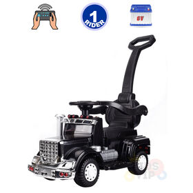 KidsVip 6V Kids and Toddlers Big Rig Ride on Push Truck 3 in 1 w/Side Guards, Handle, RC - Black - English Edition