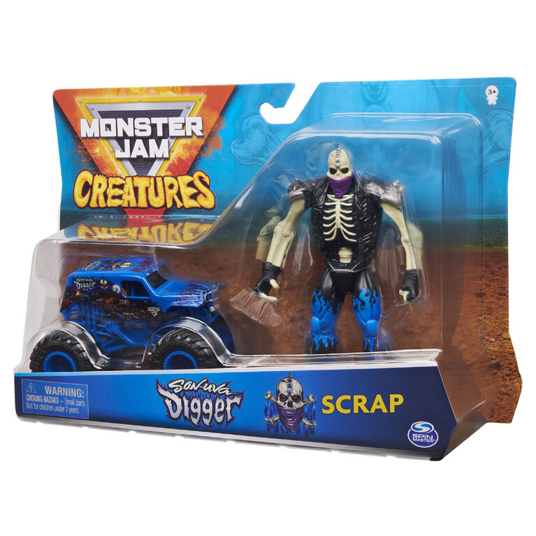 Monster Jam, Official Son-Uva Digger 1:64 Scale Monster Truck and 5-inch Scrap Creatures Action Figure
