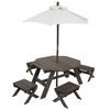 KidKraft - Wooden Octagon Table, Stools and Umbrella Set, Kids' Outdoor Furniture, Brown Bear and Beige