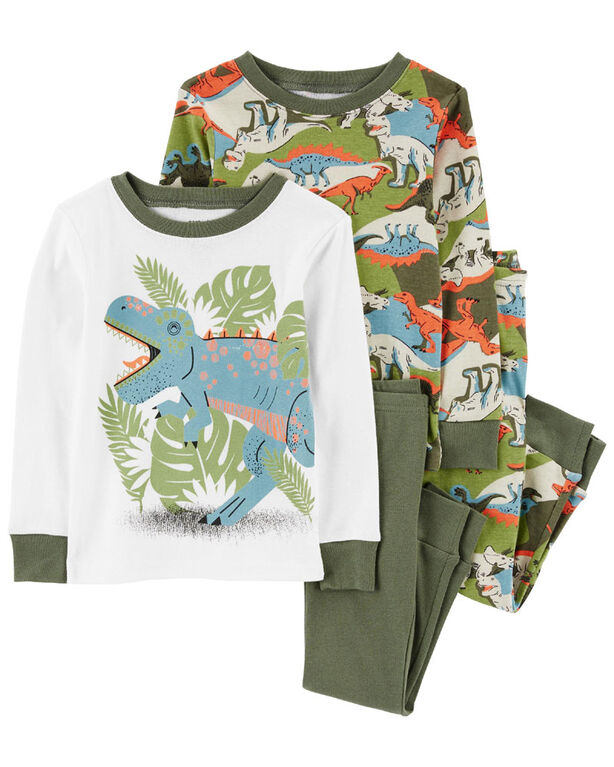 Pyjama 4 pièces en coton ajusté à imprimé de dinosaure vert Carter's 4T