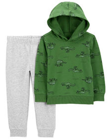 Carter's Two Piece Dinosaur Hooded Tee and Jogger Set Green  6M