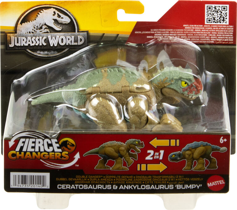 JURASSIC WORLD FIERCE CHANGERS DOUBLE DANGER Ceratosaurus & Ankylosaurus 'Bumpy'