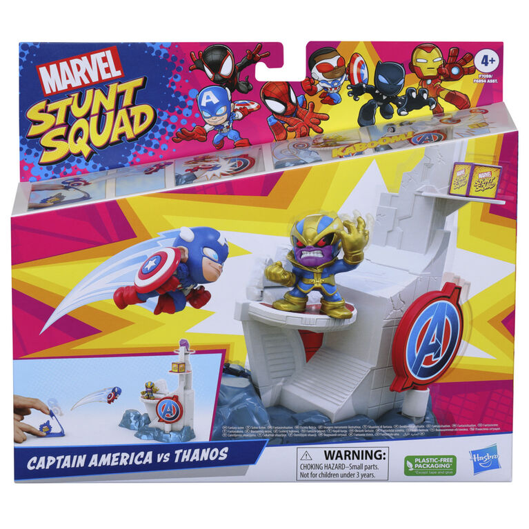 Marvel Stunt Squad, coffret Tower Smash, avec figurines Captain America et Thanos de 3,5 cm