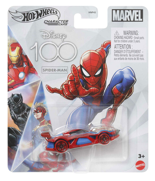 Hot Wheels Disney 100 Marvel Spider-Man Character Car, 1:64 Scale