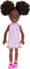 Barbie Chelsea Doll, Small Doll Wearing Removable Purple Floral Dress with Space Buns & Brown Eyes