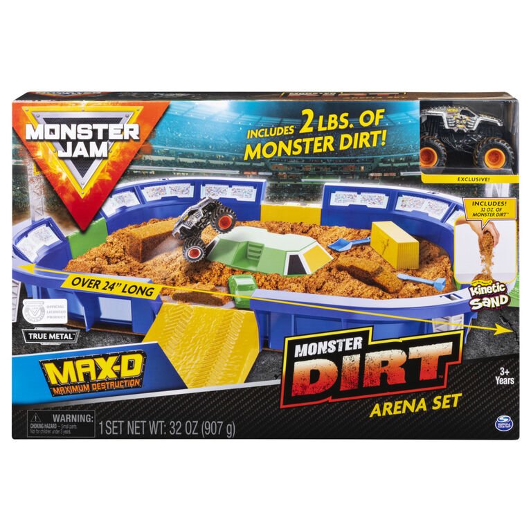 Monster Jam, Coffret Monster Dirt Arena de 60 cm avec 907 g de Monster Dirt et monster truck Monster Jam exclusif en métal moulé à l'échelle 1:64 - Édition anglaise