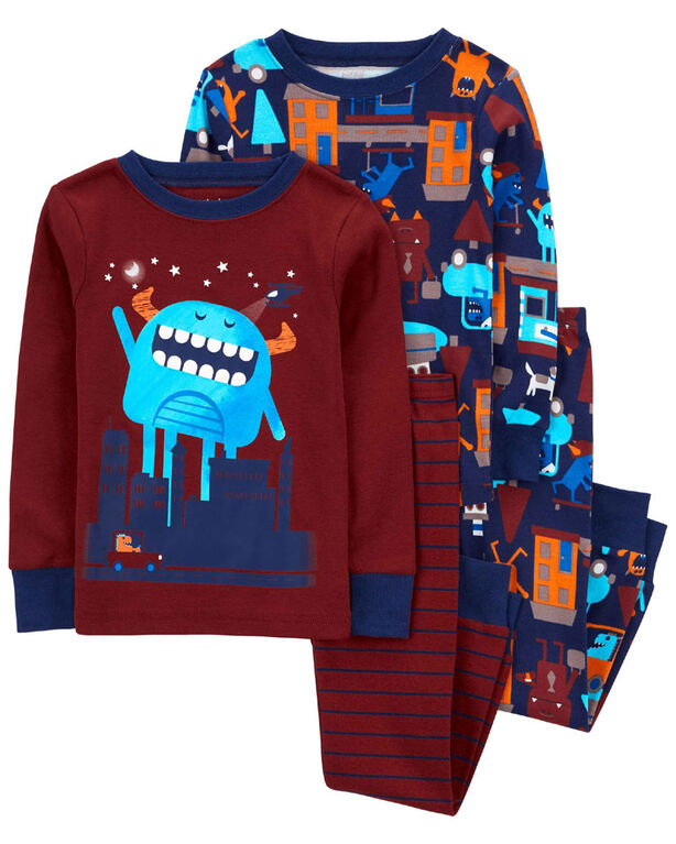 Carter's Four Piece Orange Monster Pajama Set Red  5T