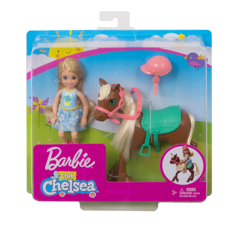 Barbie Club Chelsea and Horse doll, Dressed in an Outfit and Accessories