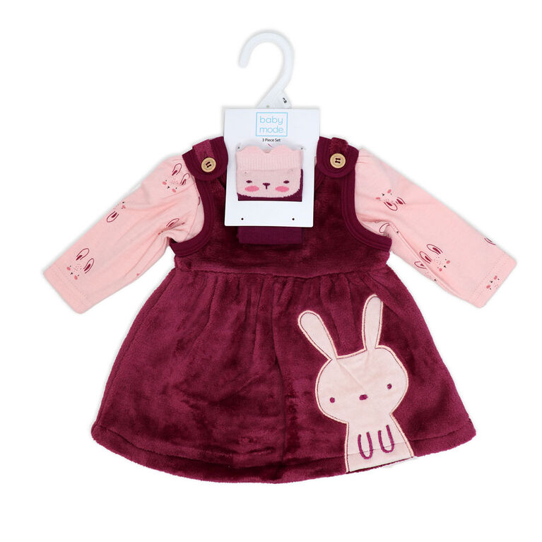 Baby Mode Ensemble 3 pièces en sherpa : Lapin rose