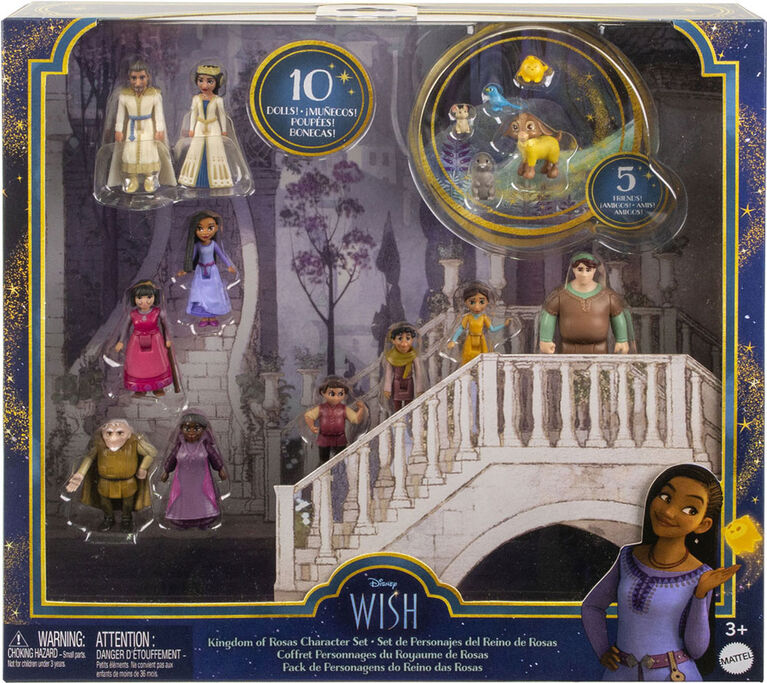 Disney's Wish Kingdom of Rosas Character Small Doll Set, 10 Posable Mini Dolls & 5 Friend Figures - R Exclusive