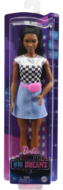 Barbie: Poupée Barbie Big City, Big Dreams " Brooklyn " (30 cm, Brune à Cheveux Tressés) avec Haut à Paillettes, Jupe et Accessoires