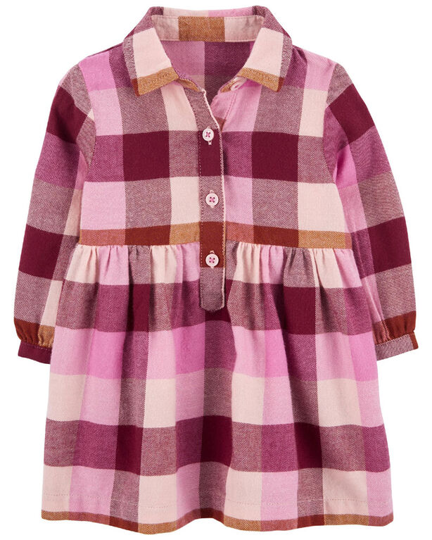 Robe chemise en flanelle de coton à motif écossais rose Carter’s 12M