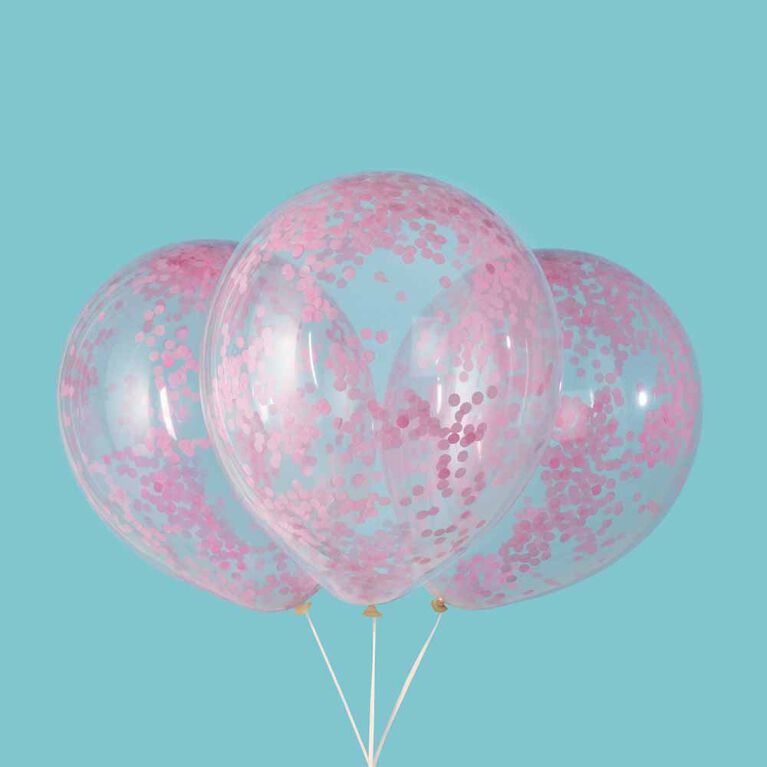 6 Ballons De Latex Transparents Avec De Jolis Confettis Roses 12 ``- Pré-Remplis