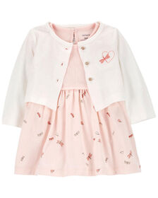 Ensemble 2 pi&egrave;ces Robe cache-couche et cardigan Carter&rsquo;s, Rose &ndash; 9M